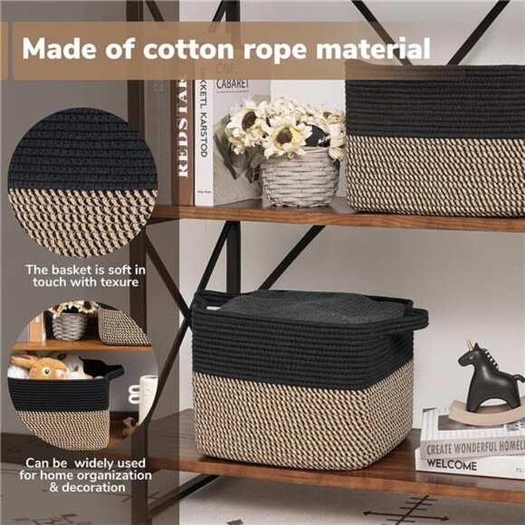 Woven Storage Bins Set of 2 Cotton Rope Cube Organizer for Closet Shelf 13x10 - Picture 5 of 8